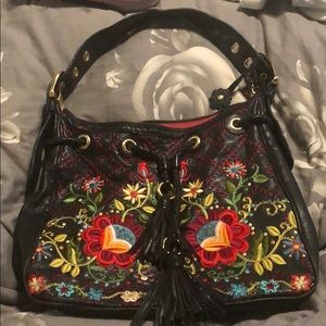 Rare Isabella Fiore black embroidered handbag